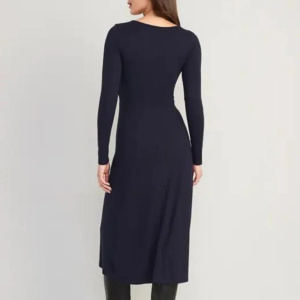 Old Navy Fit & Flare Twist-Front Cutout Midi Dress for Women New - Picture 2 of 7